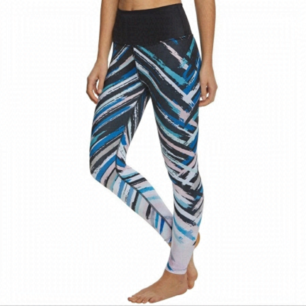Beyond Yoga Chevron Blush Pink Blue Mint Black Watercolor Stripe Midi Leggings